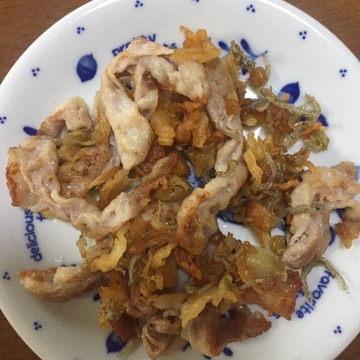 豚肉天かすじゃこの炒め物